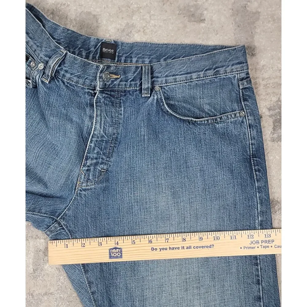 Hugo Boss TEXAS Men's Straight Baggy Fit Blue Denim Logo Jeans Sz 37x29